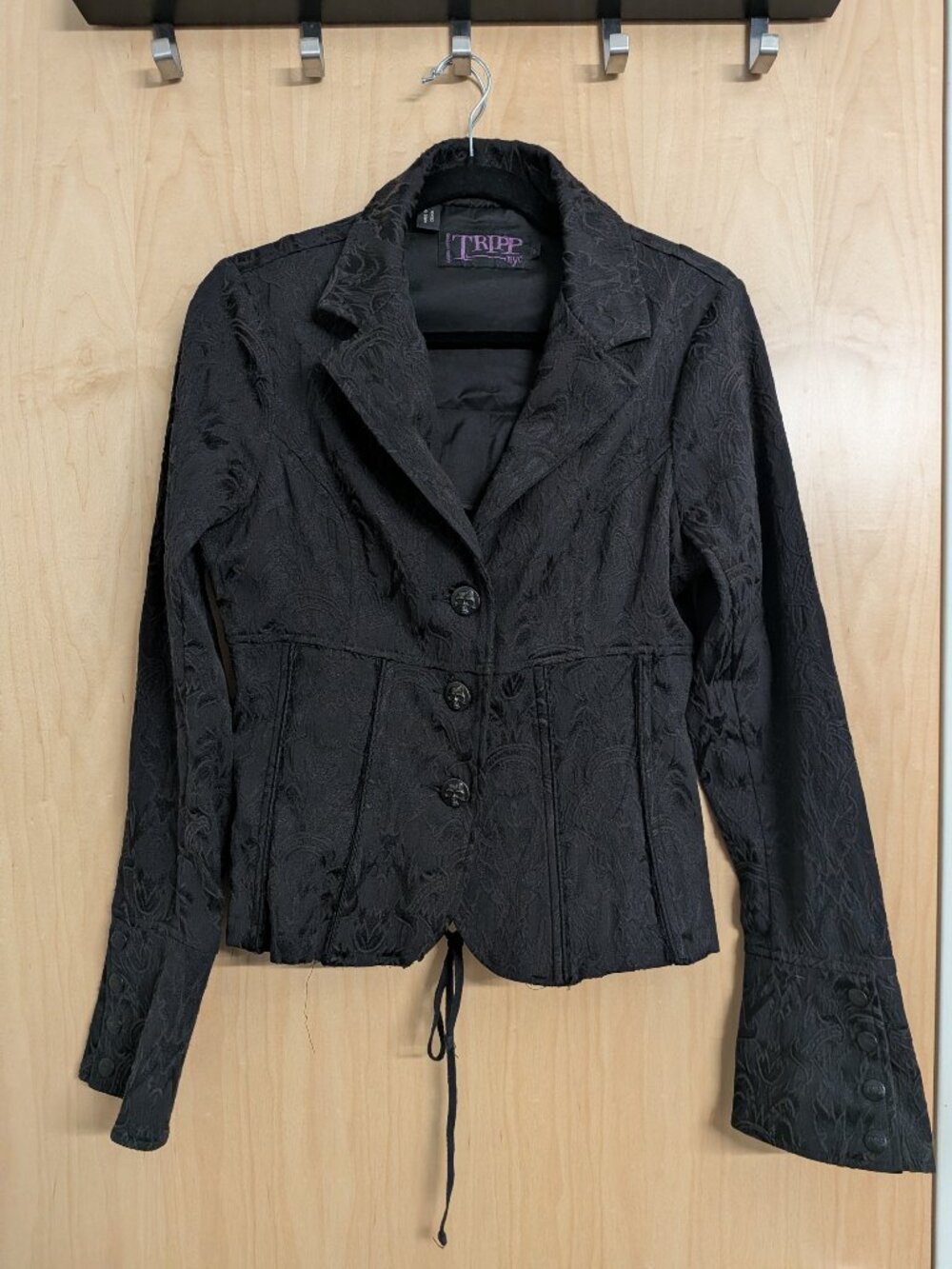Vintage Tripp NYC Black Brocade Corset Back Skull Blazer - Size L